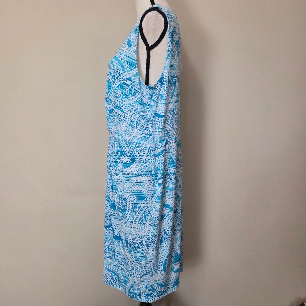 NWT Jones New York XL Jersey Pullover Sleeveless Summer Dress Turquoise White - Picture 6 of 16